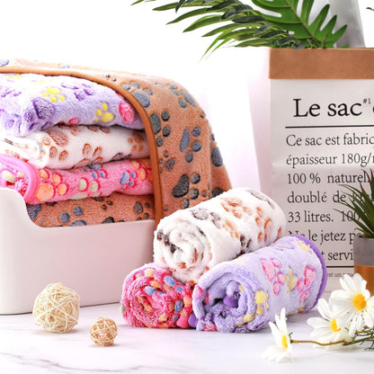 Tatuo 4 Pcs Dog Blanket Pet Puppy Blanket Puppy Teething Toys Paw Print Fleece Blanket for Pet Cat Soft Warm Sleep Mat Guinea Pig Cage Blanket(Small(24 x 16 Inch),White, Coffee, Pink, Purple)