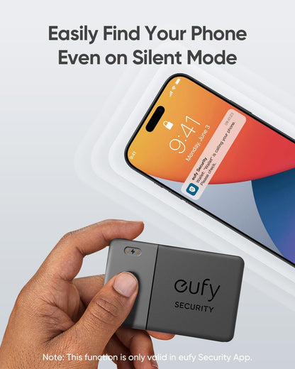 eufy SmartTrack Card E30 (Black, 1-Pack), Rechargeable, Works with Apple Find My (iOS Only), Bluetooth Tracker, Perfect for Wallet, Passport, and Laptop, Water Resistant. (Android not Supported)