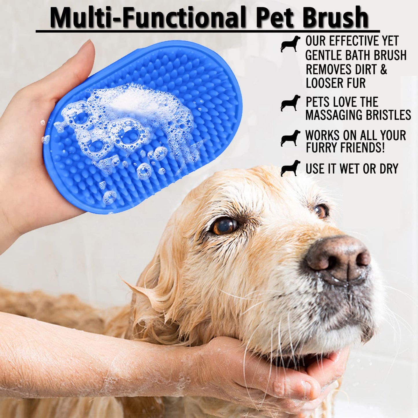 2 Pcs Dog Grooming Brush, Pet Shampoo Brush Dog Bath Grooming Shedding Brush Soothing Massage Rubber Comb with Adjustable Strap for Short Long Haired Dogs and Cats