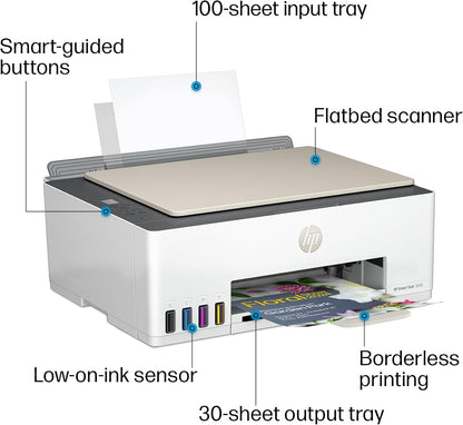 HP Smart-Tank 5000 Wireless All-in-One Ink-Tank Printer with up to 2 years of ink included, mobile print, scan, copy, white, 17.11 x 14.23 x 6.19