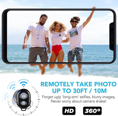 2 Pack Wireless Camera Remote Control - Wireless Remote for iPhone & Android Phones iPad iPod Tablet, Clicker for Photos & Videos, Wrist Strap Included