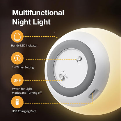 JolyWell Night Light for Kids, Egg Light for Nursery with 7 RGB Colors Changeable & Stepless Dimming, Rechargeable Tap Light with 1h Timer & Touch Control, Portable Night Light for Babies BPA Free