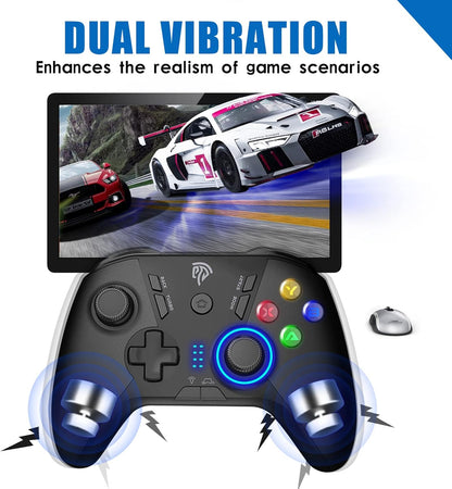 EasySMX Wireless Gaming Controller for Windows PC/Steam Deck/PS3/Android TV BOX, Dual Vibrate Plug and Play Gamepad Joystick with 4 Customized Keys, Battery Up to 14 Hours, Work for Nintendo Switch