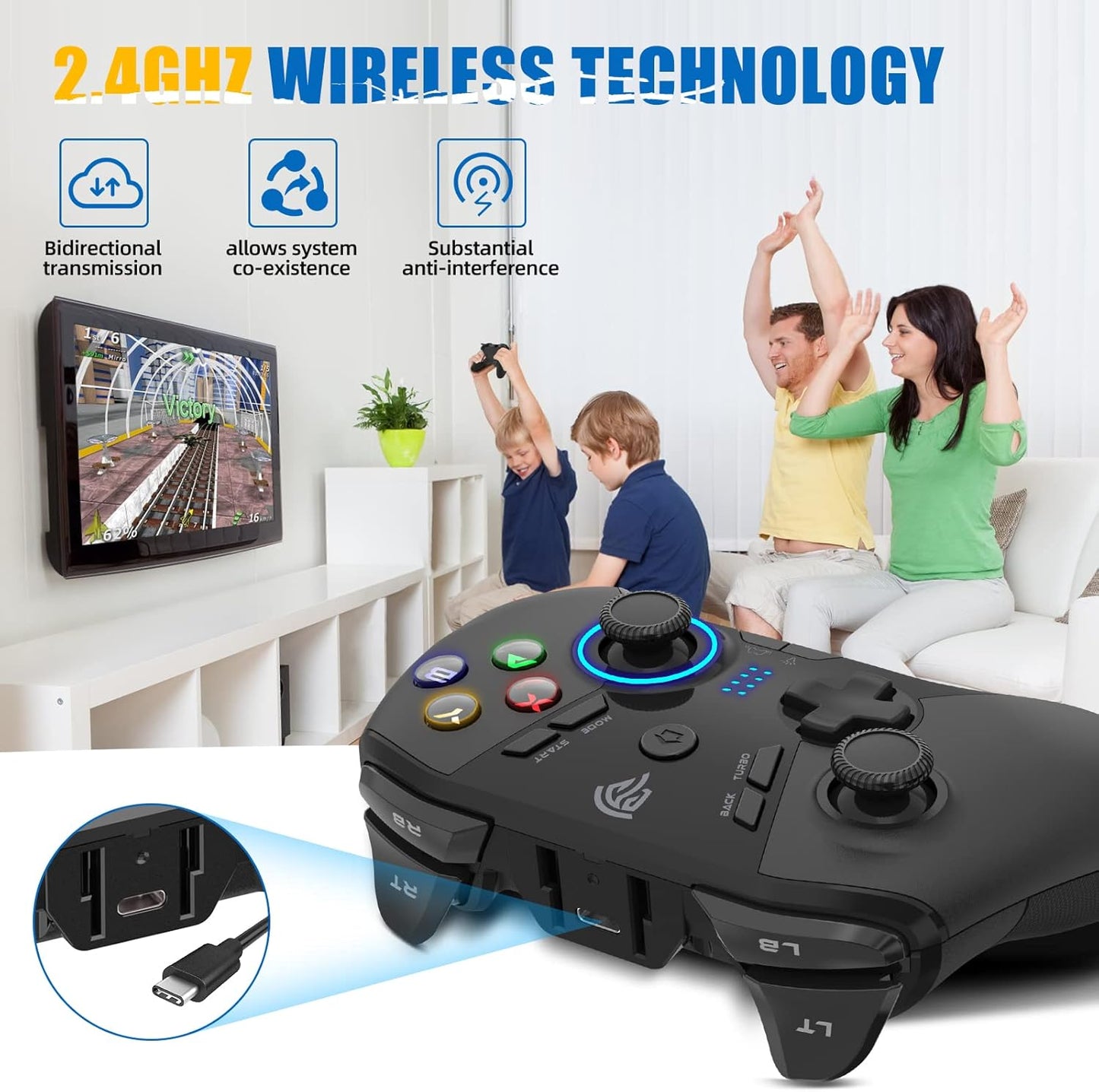 EasySMX Wireless Gaming Controller for Windows PC/Steam Deck/PS3/Android TV BOX, Dual Vibrate Plug and Play Gamepad Joystick with 4 Customized Keys, Battery Up to 14 Hours, Work for Nintendo Switch
