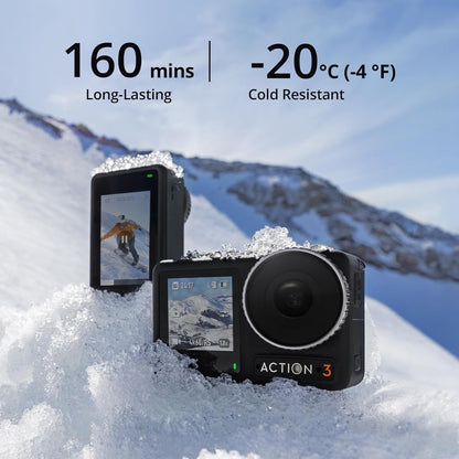 DJI Osmo Action 3 Outdoor Combo, Action Camera 4K with Chest & Backpack Strap Mount for Travel, Sports, Stabilization, Cold Resistant, Waterproof Action Camera with 2 Batteries up to 320 Mins