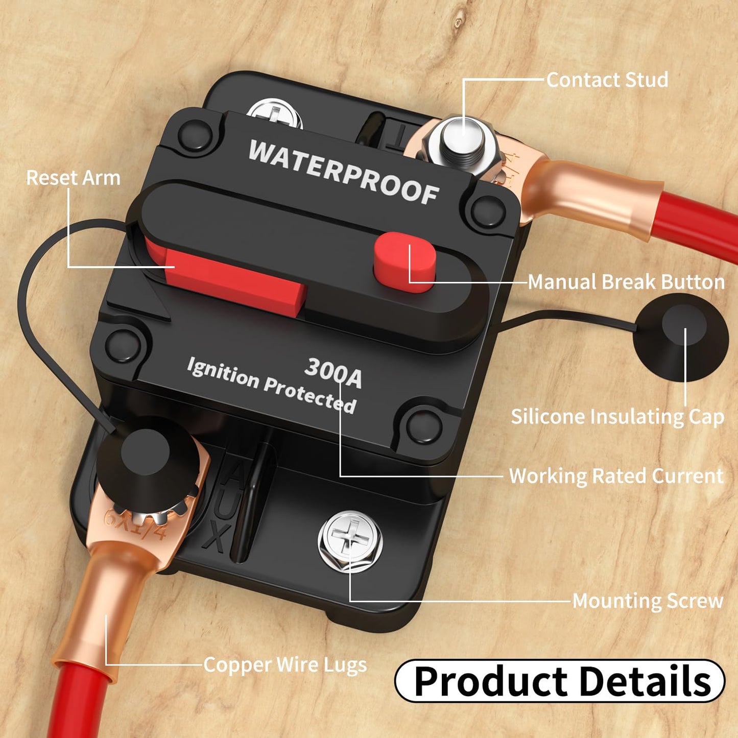 DaierTek 300 Amp Circuit Breaker, 12V Circuit Breaker DC 300A Circuit Breaker 12 Volt for Marine Boat Auto Car Truck -2Pack