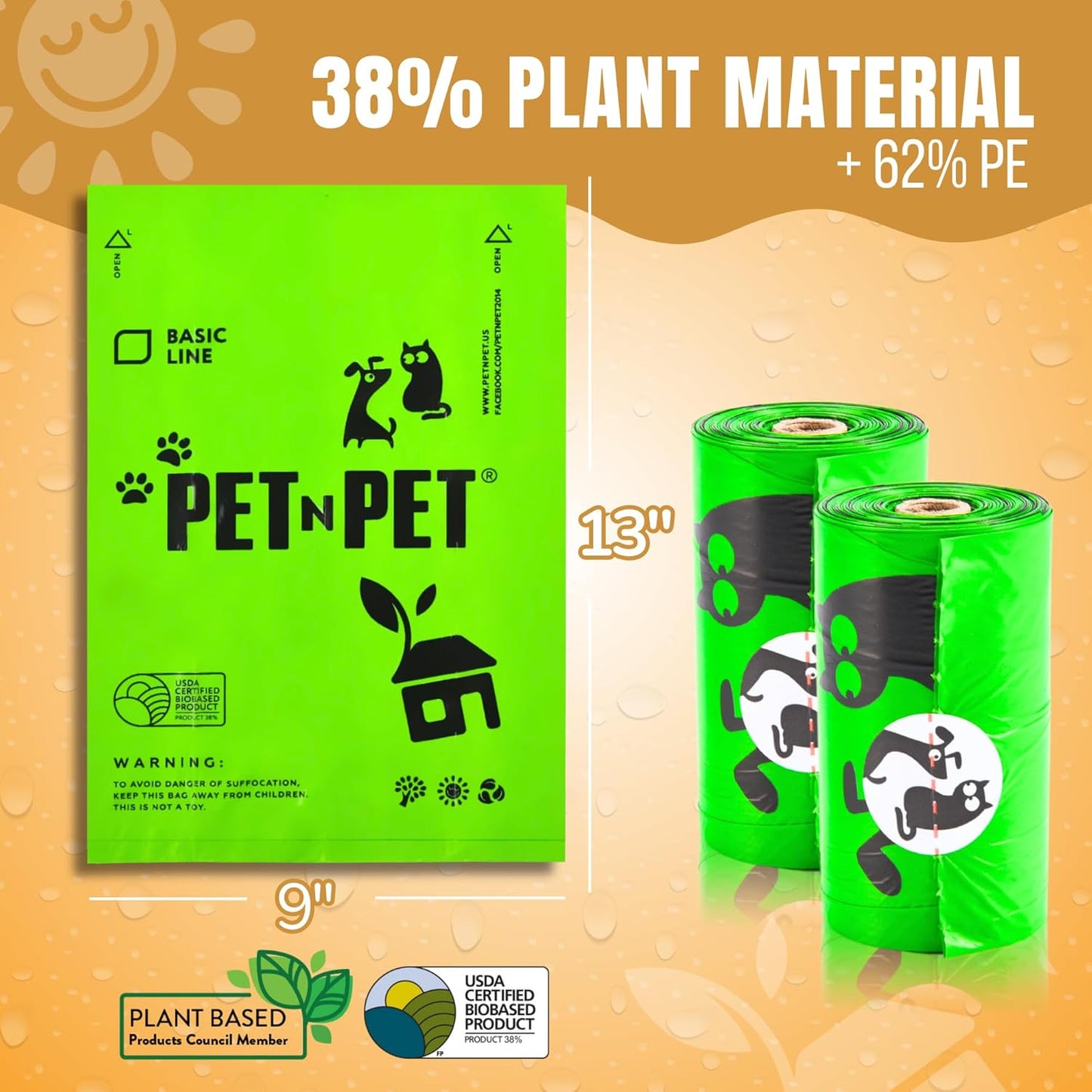 Pet N Pet Poop Bags For Dogs 270 Counts, 38% Plant Based & 62% PE Dog Poop Bags Rolls, Unscented Dog Bags, Green Doggie Poop Bags, Dog Waste Bags, Cat Litter Bags, Cat Poop Bags, Pet Supplies for Dogs