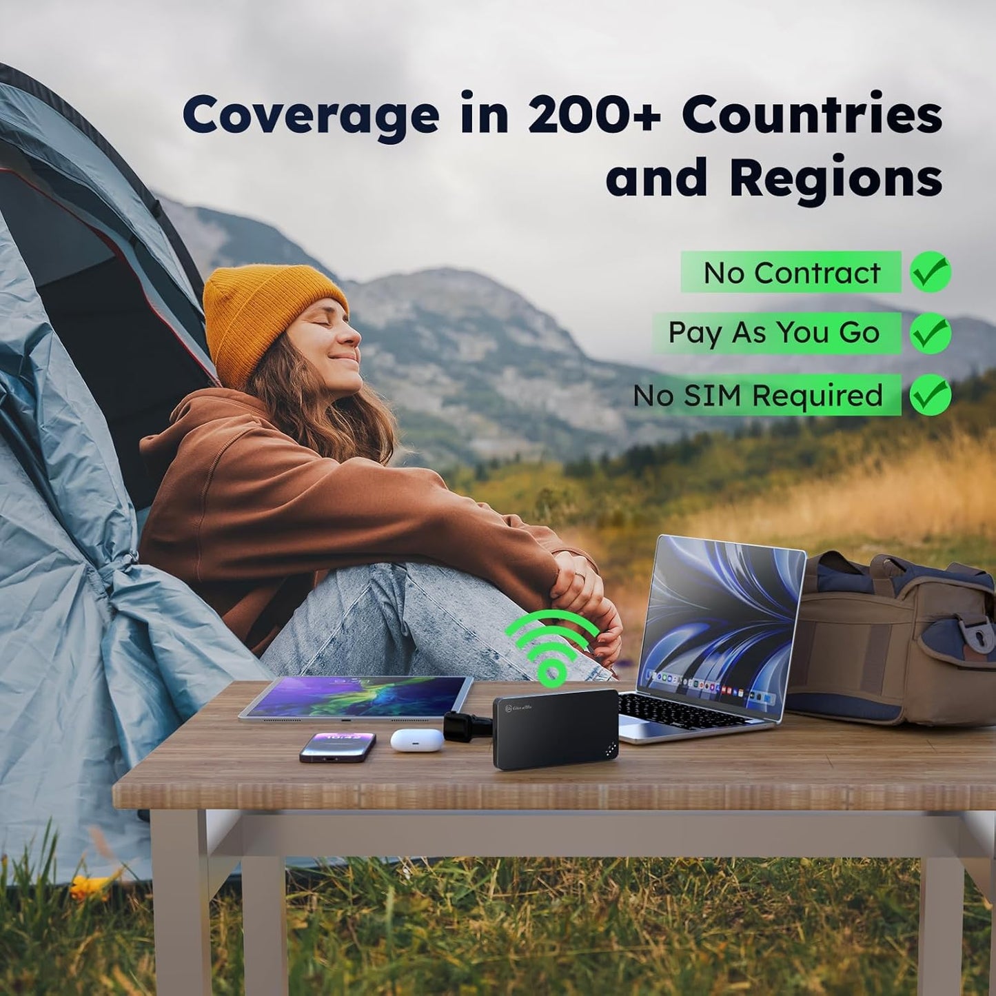GlocalMe U3 4G LTE Mobile Hotspot Device, Portable WiFi Hotspot for Travel in 200+ Countries, No SIM Card Needed, 10 Connected Devices and Global 1GB Data 30 Days, Pocket WiFi Device (U3 Black)