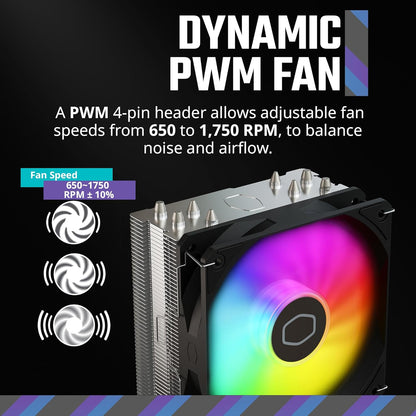 Cooler Master Hyper 212 Spectrum V3 ARGB CPU Air Cooler, 120mm PWM Fan, 4 Heat Pipes, Silver Nickel-Plated Copper, 152mm Tall, AMD Ryzen AM5|AM4, Intel LGA 1851|1700|1200 Brackets