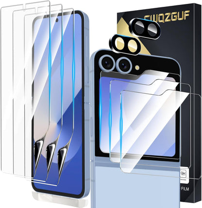 [3 + 3 + 2 Pack] for Samsung Galaxy Z flip 6 5G Screen Protector, 3 Pack Inner TPU Screen Protector + 3 Pack External Tempered Glass + 2 Pack Camera Lens Protector, Easy Install with Alignment Tool