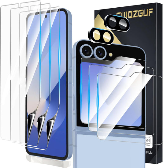 [3 + 3 + 2 Pack] for Samsung Galaxy Z flip 6 5G Screen Protector, 3 Pack Inner TPU Screen Protector + 3 Pack External Tempered Glass + 2 Pack Camera Lens Protector, Easy Install with Alignment Tool