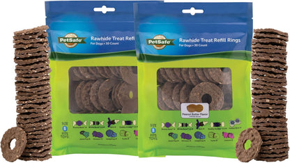 PetSafe Busy Buddy Toys Dog Treat Refills (60 Refills) Dog Treats Medium, Dogs Rawhide and Peanut Butter Flavors, Keeps Your Furry Friend Engaged, Resealable Bag for Freshness, Dog Supplies