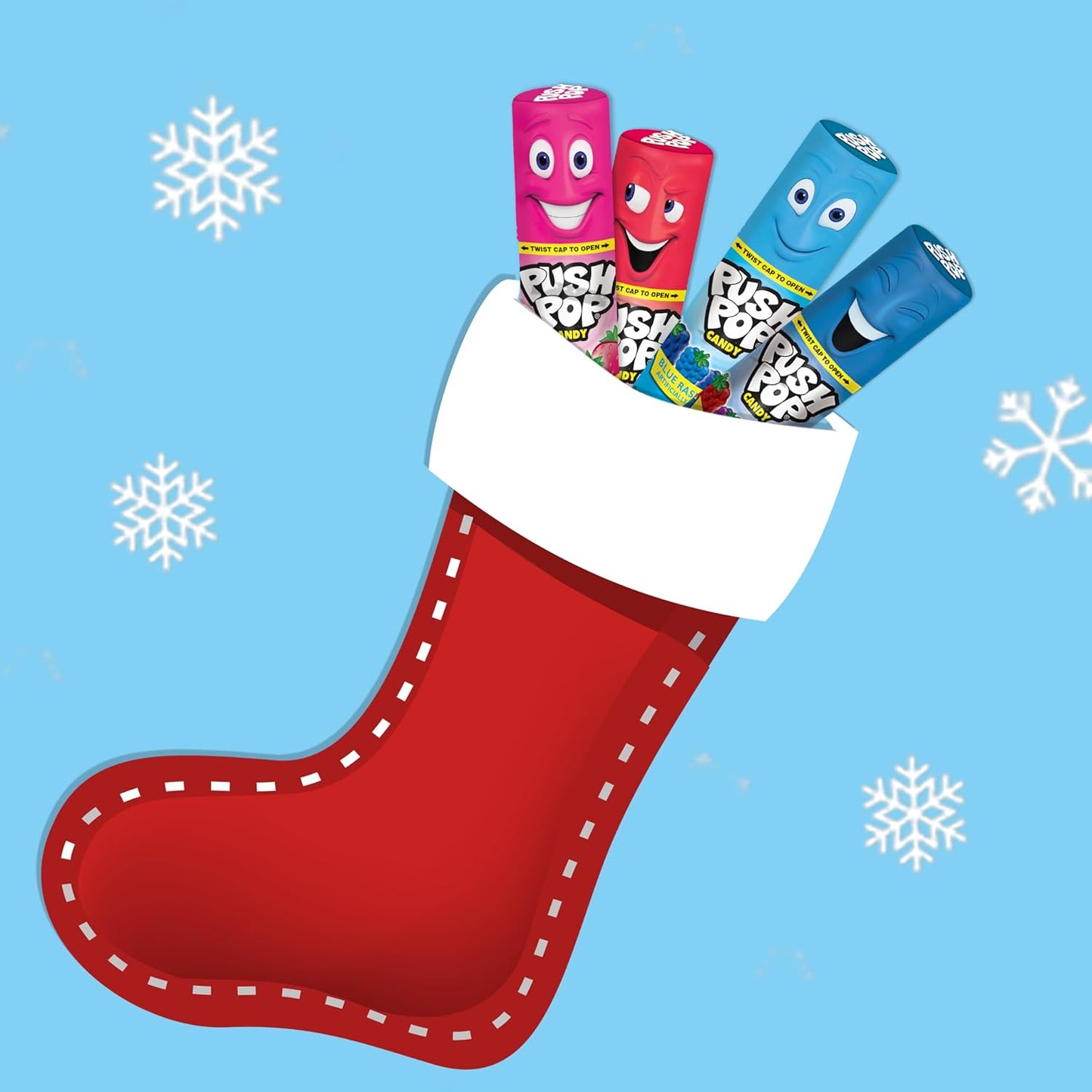 Push Pop Holiday Candy Lollipops - 24 Ct Candy Variety Pack in Assorted Fruity Flavors - Individually Wrapped Hard Candy For Party Favors, Stocking Stuffers, Holiday Gifts for Kids