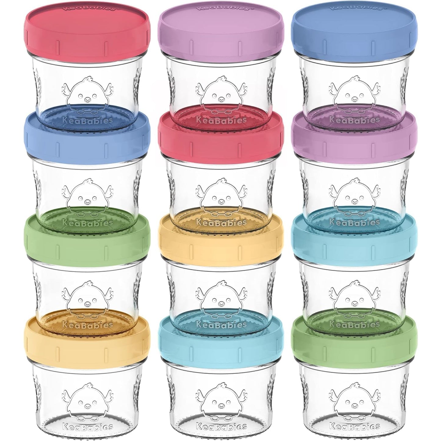 KeaBabies 12pk 4oz Glass Baby Food Containers - Leak-Proof, Microwavable Small Baby Glass Jars with Lids, Baby Food Storage Containers, Baby Snack Containers, BPA-Free Baby Food Jars (Nord)