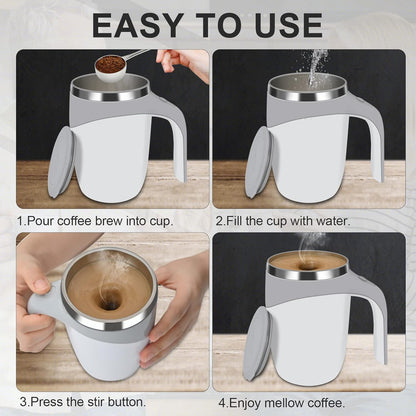 Electric Magnetic Stirring Coffee Mug, Electric Mixing Mug, Automatic Funny Self Mixing Cup, Stainless Steel Travel Cup for Chocolate, Milk, Tea, Office, Home, Kitchen, 12 oz/350ml, White