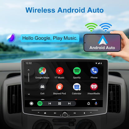 10 Inch Double Din Car Stereo Touchscreen - Detachable Floating QLED Car Radio with Apple Wireless CarPlay, Android Auto, Bluetooth, Live Rear View Camera, 2.1 Channel Audio Multimedia Receivers