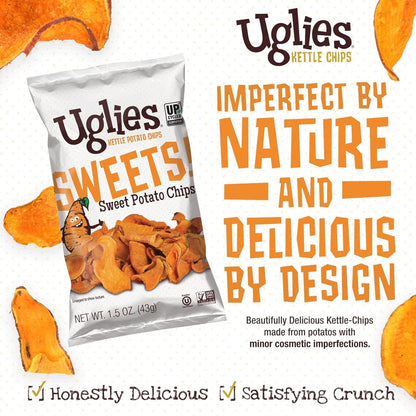 UGLIES Sweet Potato Kettle-Cooked Potato Chips, Gluten-Free Snacks, Kosher-Friendly Chips, Non-GMO Snacks for Kids or Office, Lunch Snacks, Sweet Potato Chips, 1.5 Oz. Bags, Pack of 24