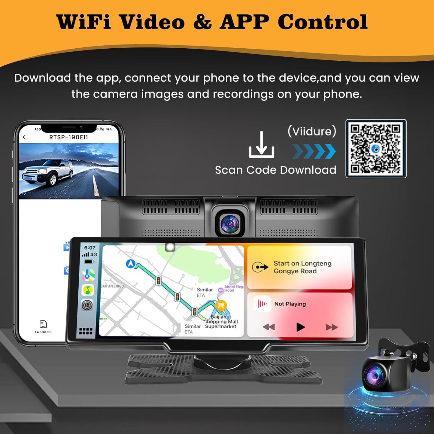 Hikity Wireless Carplay Touchscreen with 2.5K Dash Cam, 9.3 Inch Portable Android Auto CarPlay Unit Car Radio with 1080P Backup Camera 64G TF WiFi Video Airplay Voice Control