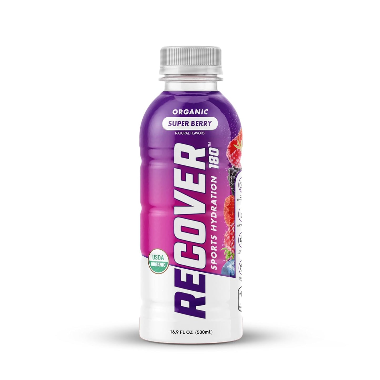 RECOVER 180 Organic Hydration Sports Drink, No Sugar Added, 15 Calorie Sports Beverage, Organic Flavors With Vitamins, Potassium-Packed Electrolytes (16.9 Fl Oz (Pack of 12), Variety Pack)