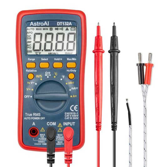 AstroAI Digital Multimeter, TRMS 4000 Counts Volt Meter (Manual and Auto Ranging); Measures Voltage Tester, Current, Resistance, Continuity, Frequency; Tests Diodes, Temperature (Red)