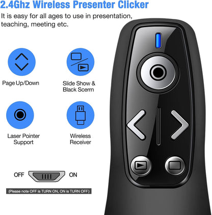 2-in-1 USB Type C Presentation Clicker Wireless Presenter Remote for PowerPoint, Powerpoint Clicker with Volume Control PowerPoint Slide Advancer for Mac, Computer, Laptop-E600