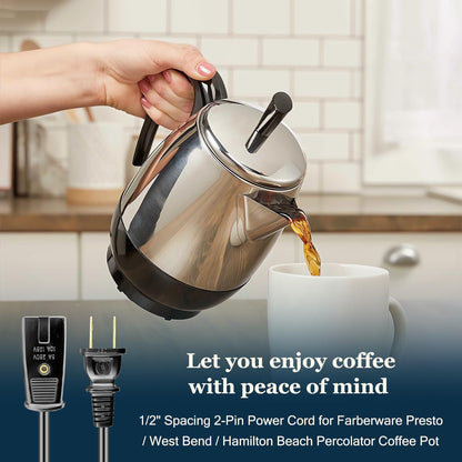HASMX 6ft Power Cord for Hamilton Beach Percolator Coffee Pot Urn Model 40514 40614 40622 Electric Cord 2 Pin 1/2 Inch Spacing Also Fits Many Rice Cookers and Other Small Appliances