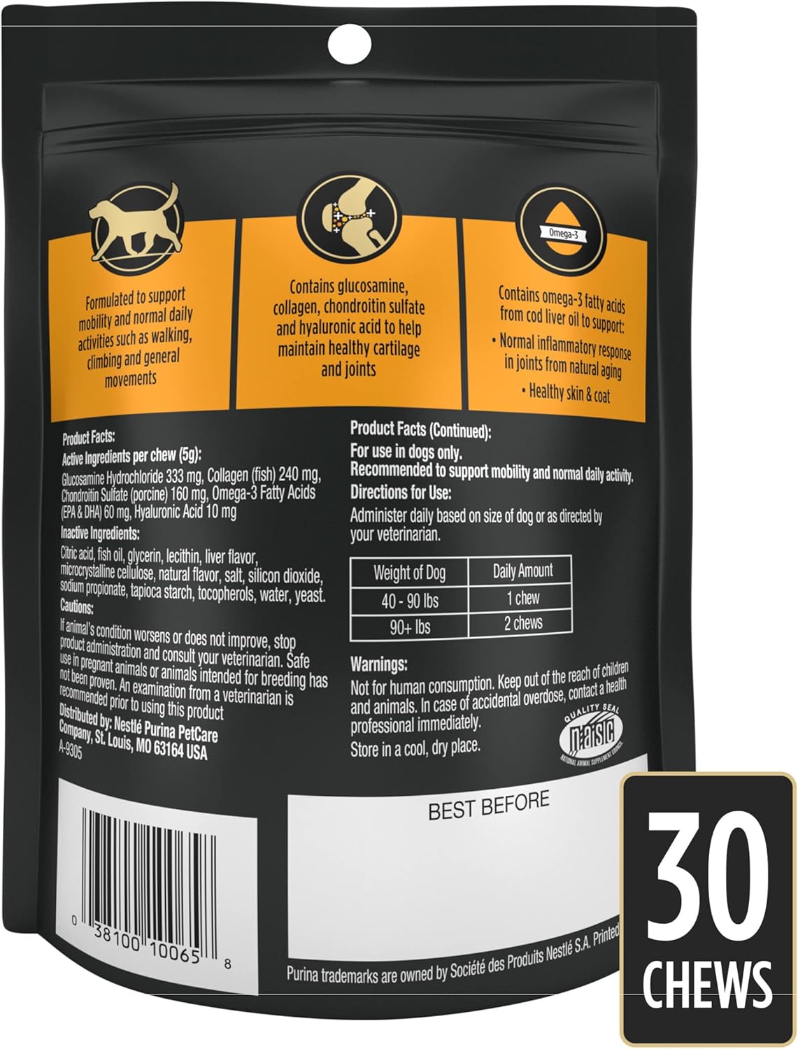 Purina Pro Plan Veterinary Joint Care Joint Supplement for Large Breed Dogs Hip and Joint Supplement - 5.29 oz. Pouch