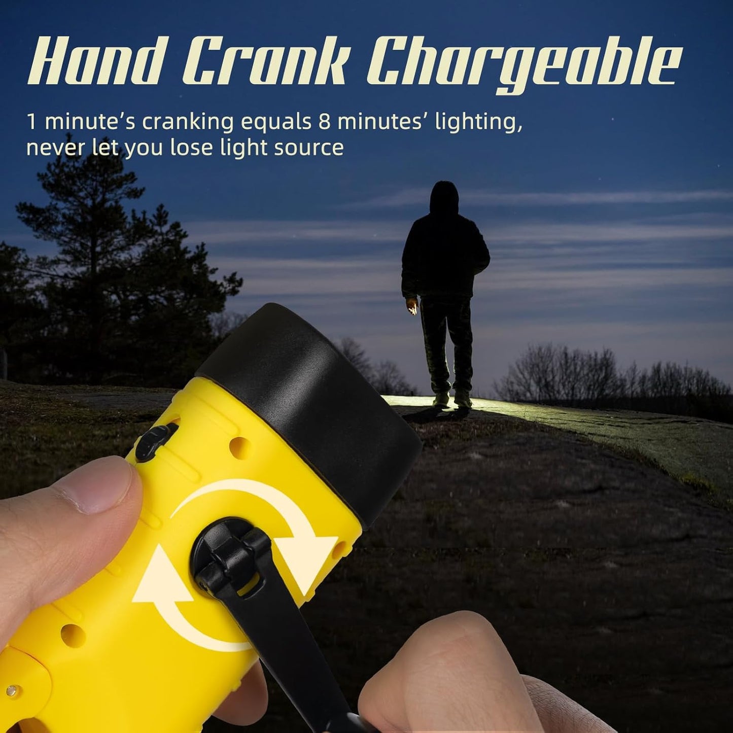 Hand Crank Solar Powered Flashlights,Compact Emergency Rechargeable LED Flashlight Handheld Survival Flashlight,Quick Snap Carbiner Dynamo Flashlight for Outdoor,Sports,Hiking (Yellow)