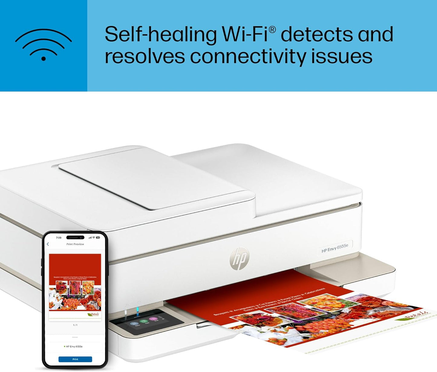 HP Envy 6555e Wireless All-in-One Color Inkjet Printer, Print, scan, Copy, Duplex Printing Best-for-Home, 3 Months of Ink Included (714N5A)