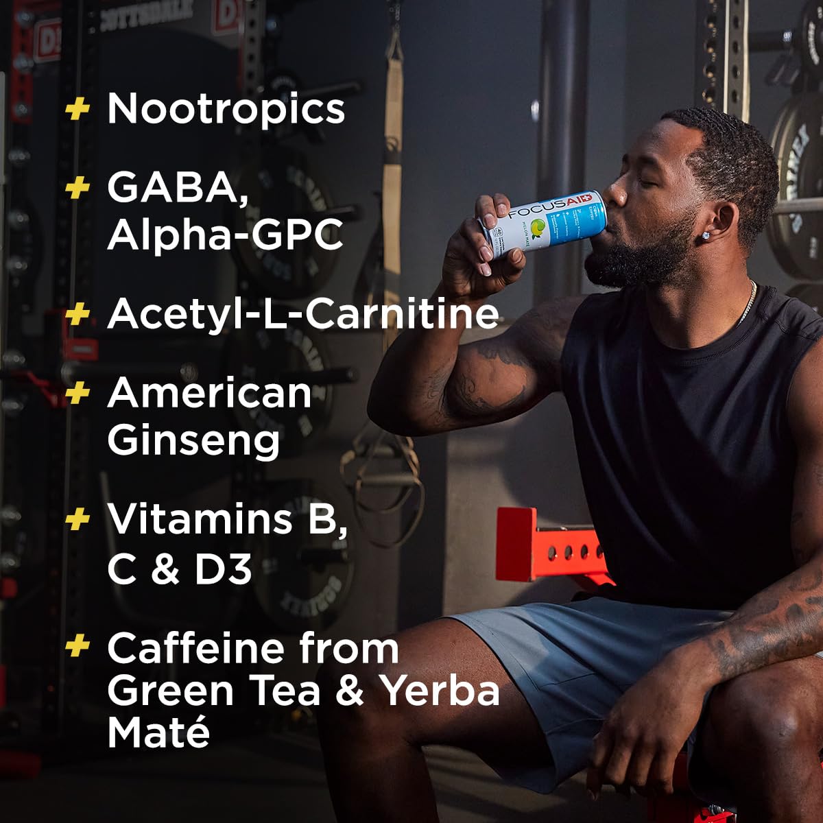 FOCUSAID Energy Blend, Brain Boosting Nootropics Drink, Alpha-GPC, GABA, B-Complex, Yerba Mate, Green Tea, 100% Clean, 100mg Natural Caffeine, 12-oz. can, 12 Pack