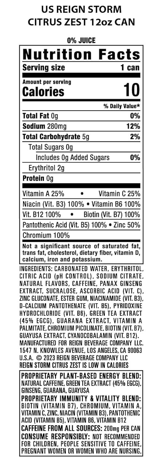 REIGN Storm, Citrus Zest, Fitness & Wellness Energy Drink, 12 Fl Oz (Pack of 12)