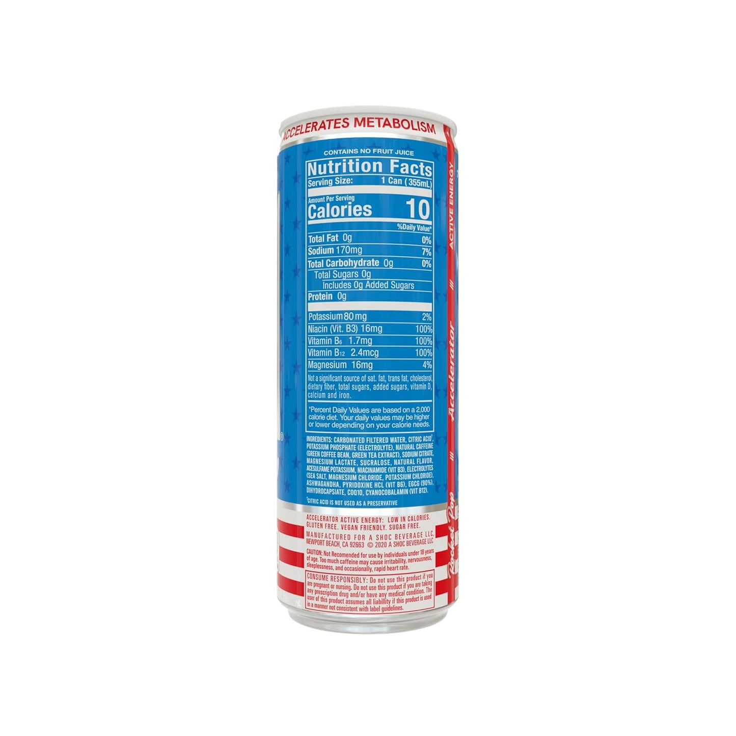 Accelerator Active Energy Drink, Rocket Pop, 12 Fl Oz Can (Pack of 12), Sugar Free, NSF Certified Sport, Sustained Energy, Accelerates Metabolism, Enhanced Focus