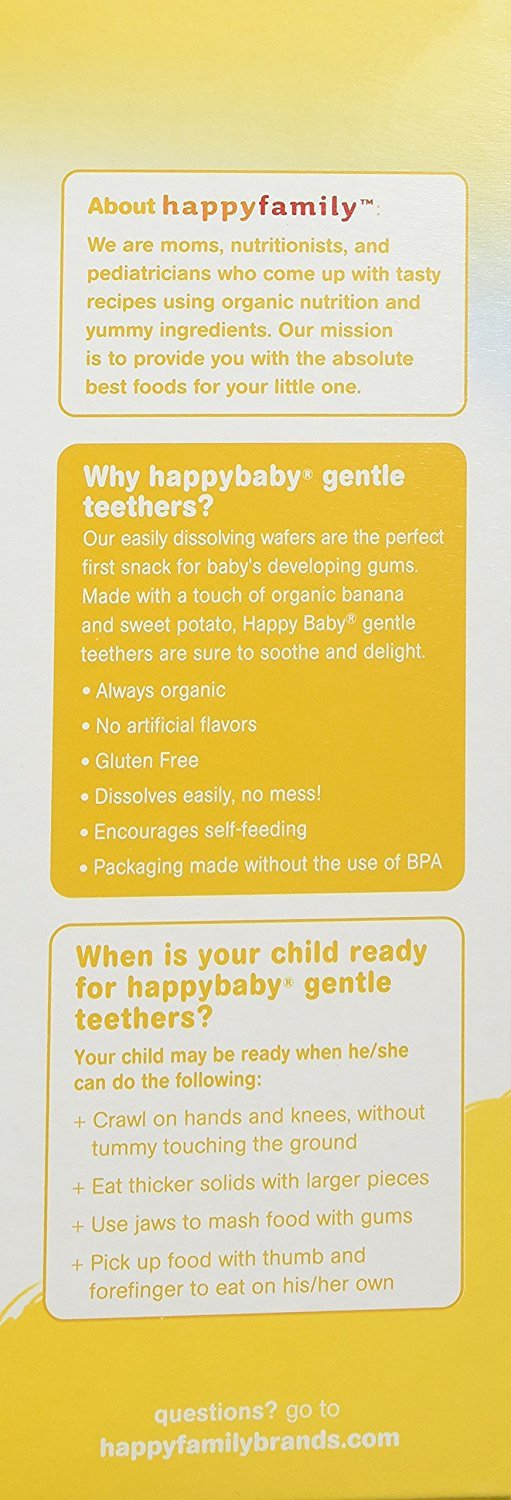Happy Baby Gentle Teethers Organic Teething Wafers Banana Sweet Potato, 0.14 Ounce Packets (Box of 12) Soothing Rice Cookies for Teething Babies Dissolves Easily Gluten Free No Artificial Flavor