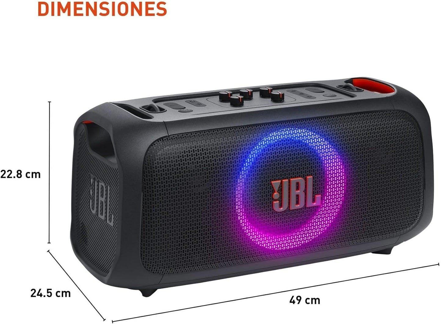 JBL PartyBox On-The-Go Essential - Portable Party Speaker with Built-in Lights and Wireless mic, Amazing Pro Sound, IPX4 splashproof Protection, 6 Hours of Playtime, Convenient Shoulder Strap