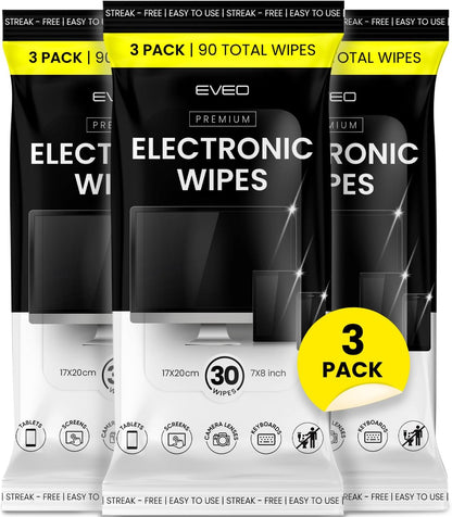 EVEO Electronic Wipes Screen Cleaner-TV Screen Cleaner Wipes, Computer Screen Cleaner, Laptop Screen Cleaner, ipad & Monitor Cleaner, TV Cleaner Screen Cleaning Wipes - [90 Wipes + Microfiber Cloth ]