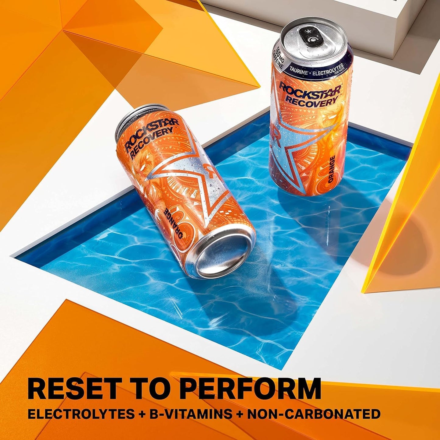 Rockstar Energy Drink with Caffeine Taurine and Electrolytes, Recovery Orange, 16 Fl Oz (Pack of 12)