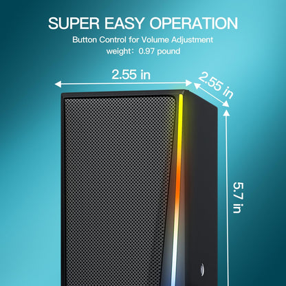 Computer Speakers with 3.5 mm Aux,Desktop Speakers with Various Colorful RGB Lights,Gaming Speakers with Volume Control,Computer Speakers for PC/Desktop Monitor/Laptop/Tablet Phone