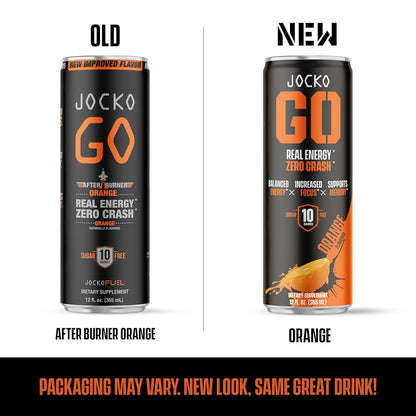 Jocko GO Energy Drink (Afterburner Orange) - KETO, Vitamin B12, Vitamin B6, Electrolytes, L Theanine, Magnesium- All Natural Energy Boost, Sugar Free Nootropic Monk Fruit Blend - 12 Pack