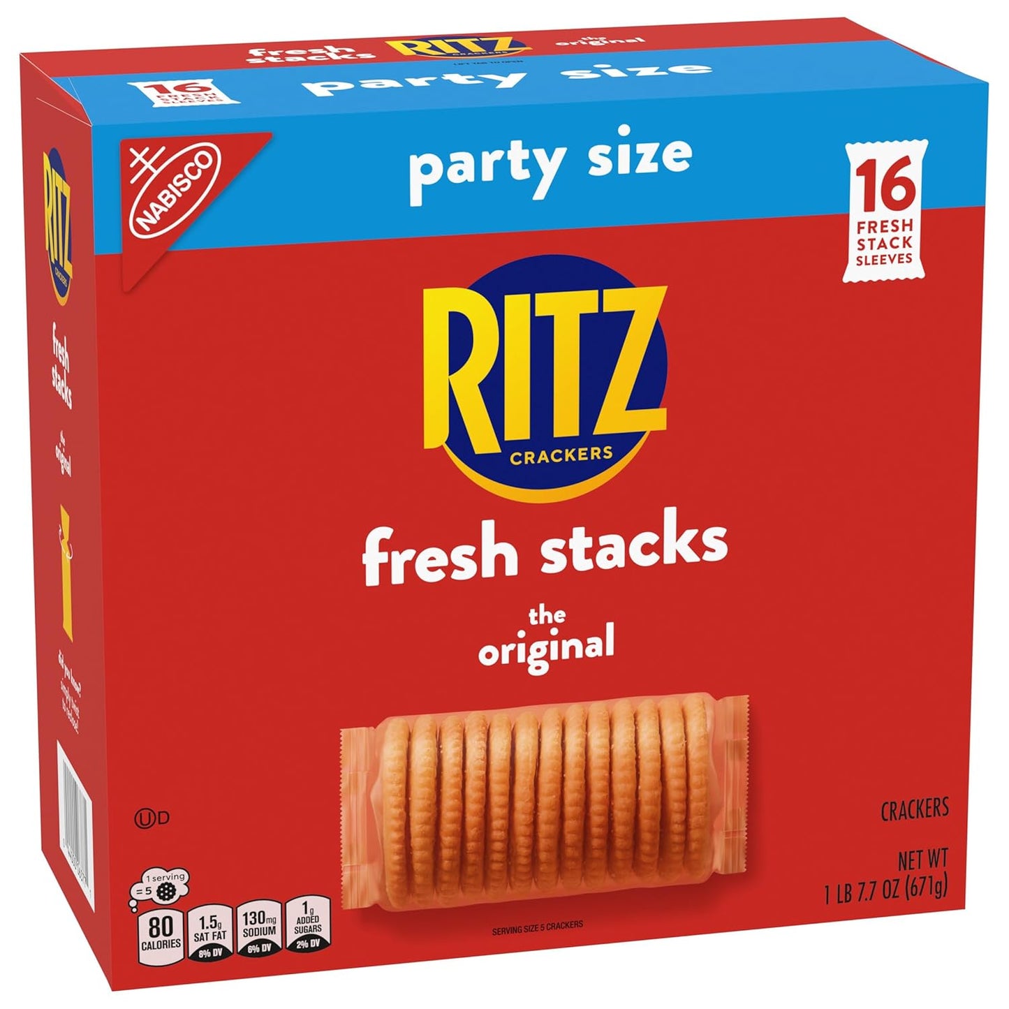 RITZ Fresh Stacks Original Crackers, Party Size, Christmas Crackers, Holiday Crackers, 23.7 oz (16 Stacks)