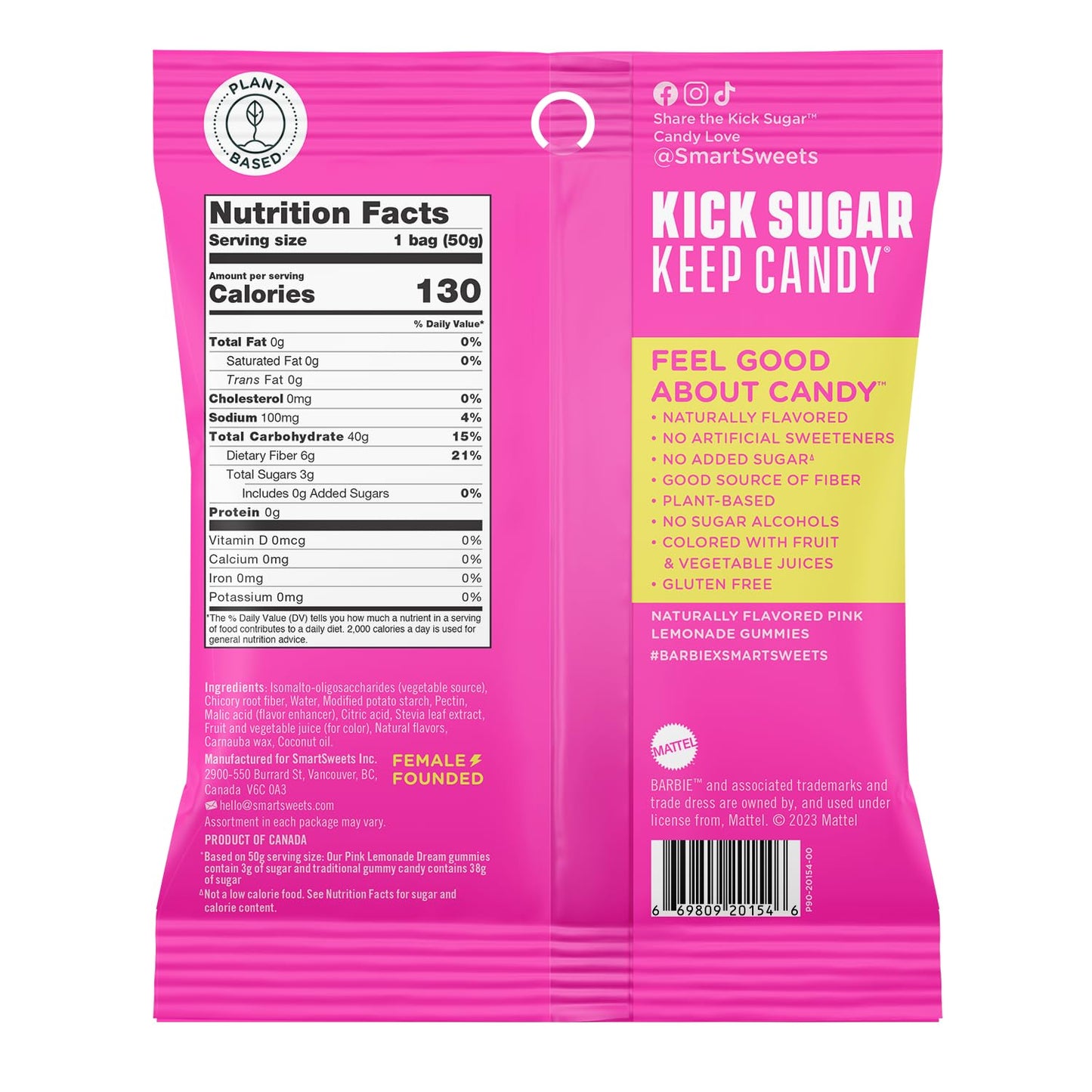 SmartSweets Barbie Pink Lemonade Dream Gummy Candy: 1.8oz (Pack of 14), Gummy Candy with Low Sugar, Low Calorie, No Artificial Sweeteners, Plant-Based, Gluten-Free, Healthy Snack for Kids & Adults