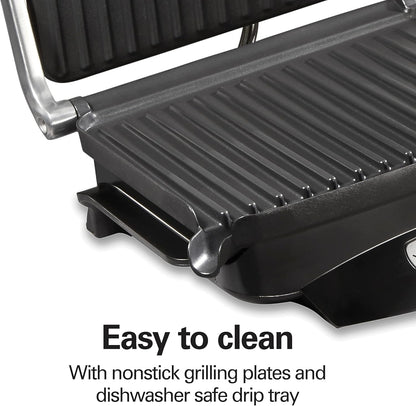 Hamilton Beach Steak Lover's Electric Indoor Searing Grill, Nonstick 100 Square, Stainless Steel (25331), Black and Stainless, Medium