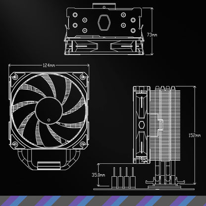Cooler Master Hyper 212 Spectrum V3 ARGB CPU Air Cooler, 120mm PWM Fan, 4 Heat Pipes, Silver Nickel-Plated Copper, 152mm Tall, AMD Ryzen AM5|AM4, Intel LGA 1851|1700|1200 Brackets