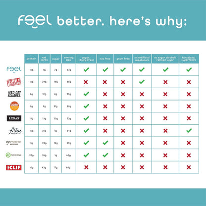 Feel Vegan Protein Bars - Keto, Gluten Free, Organic, 15g Protein - Dairy Free, Low Sugar - Variety Pack (6 Flavors, 6 Pack)