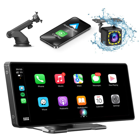 10.26" Wireless CarPlay Screen for Car,Wireless Apple CarPlay & Android Auto,Portable Car Stereo with GPS Navigation,Backup Camera,Bluetooth,Mirror Link,Drive Play,Touch Screen for All Vehicles