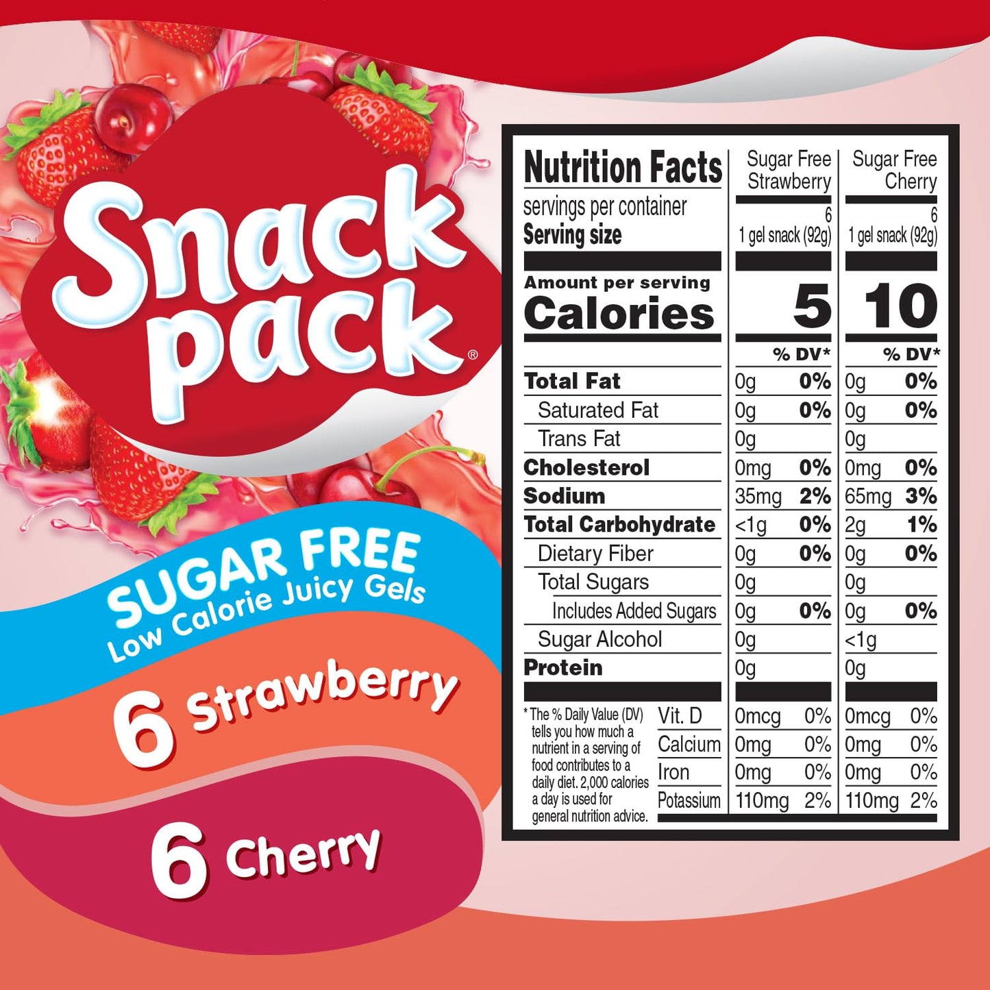 Snack Pack Sugar-Free Strawberry & Cherry Flavored Low Calorie Juicy Gels Family Pack, 3.25 oz 12 ct