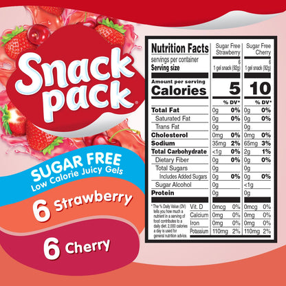 Snack Pack Sugar-Free Strawberry & Cherry Flavored Low Calorie Juicy Gels Family Pack, 3.25 oz 12 ct