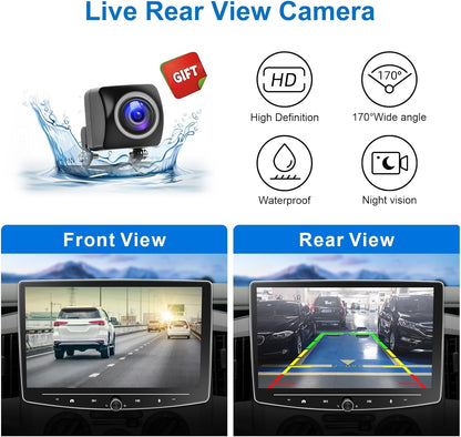 10 Inch Double Din Car Stereo Touchscreen - Detachable Floating QLED Car Radio with Apple Wireless CarPlay, Android Auto, Bluetooth, Live Rear View Camera, 2.1 Channel Audio Multimedia Receivers