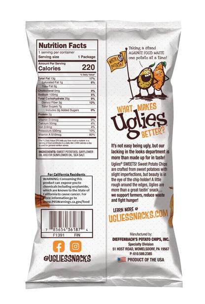UGLIES Sweet Potato Kettle-Cooked Potato Chips, Gluten-Free Snacks, Kosher-Friendly Chips, Non-GMO Snacks for Kids or Office, Lunch Snacks, Sweet Potato Chips, 1.5 Oz. Bags, Pack of 24
