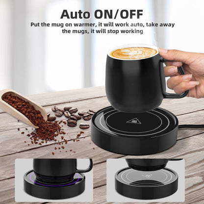 Coffee Warmer with Mug Set - Electric Beverage Cup Warmer for Desk Office Home Use, Candle Warmer Heating Plate with Gravity Switch Auto Shut Off (Up to 131F/55C), 12oz (Purple Set)