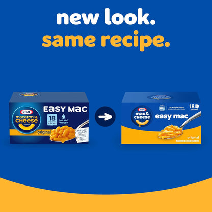 Kraft Easy Mac Original Mac & Cheese Macaroni and Cheese Dinner Microwavable Dinner, 18 ct Packets
